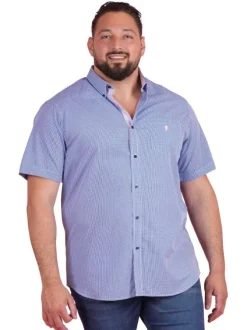 Chemise en coton bleue vichy pourvue d'une coupe droite et d'un col américain