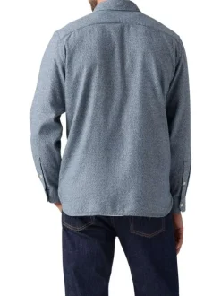 Chemise en coton bleu gris chinée avec une coupe droite et 2 poches