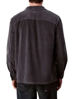 Chemise en coton bleu gris en velours avec une coupe droite et un col à revers