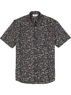 Chemise en coton bleu marine à imprimé floral avec une coupe droite