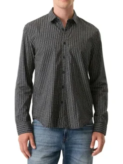 Chemise en coton bleu marine à motifs imprimés avec une coupe droite