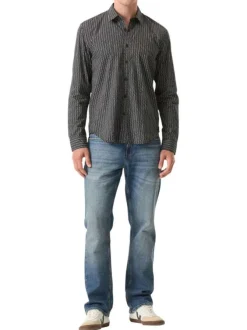 Chemise en coton bleu marine à motifs imprimés avec une coupe droite