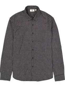 Chemise en coton bleu marine à motifs imprimés avec une coupe droite