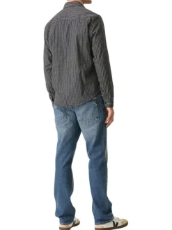 Chemise en coton bleu marine à motifs imprimés avec une coupe droite