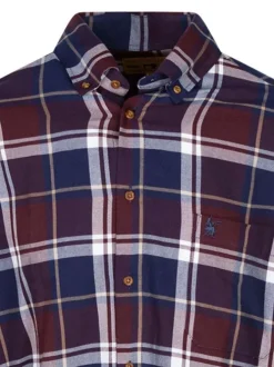 Chemise en coton bordeaux carreaux avec une coupe droite et un col à rabats
