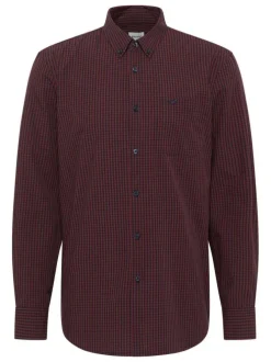 Chemise en coton bordeaux à carreaux vichy ajusté, col américain et broderie