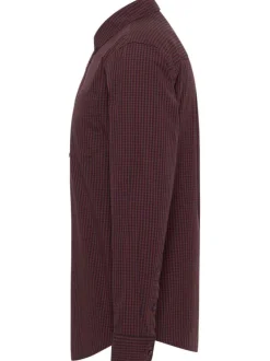 Chemise en coton bordeaux à carreaux vichy ajusté, col américain et broderie