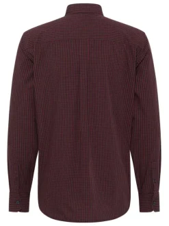 Chemise en coton bordeaux à carreaux vichy ajusté, col américain et broderie