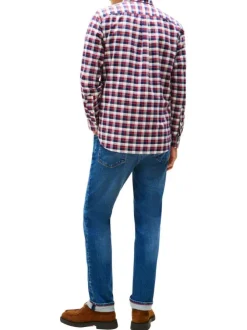 Chemise en coton bordeaux à motif écossais avec un col à rabats