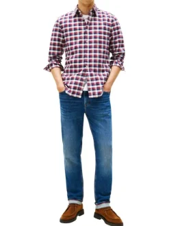 Chemise en coton bordeaux à motif écossais avec un col à rabats