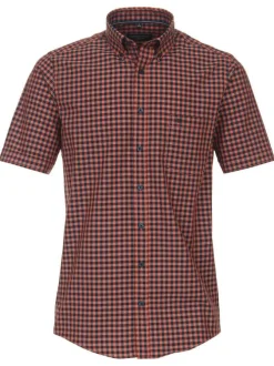 Chemise en coton brique et marine à carreaux avec un col américain
