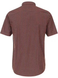 Chemise en coton brique et marine à carreaux avec un col américain
