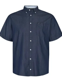 Chemise en coton brut unie avec une coupe droite et un col américain