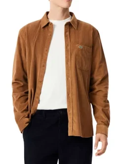 Chemise en coton camel avec un col à rabats et des manches longues