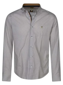 Chemise en coton camel à minis motifs avec une coupe slim et le logo brodé