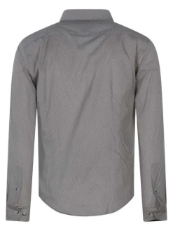 Chemise en coton camel à minis motifs avec une coupe slim et le logo brodé