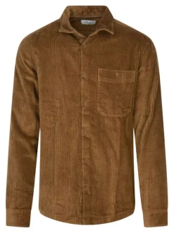 Chemise en coton camel unie coupe regular fit avec un col à revers