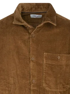 Chemise en coton camel unie coupe regular fit avec un col à revers