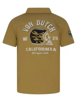 Chemise en coton camel uni pourvue d'une coupe droite et d'un col chemise