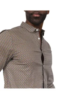 Chemise en coton caramel imprimée à manches longues avec une poche poitrine