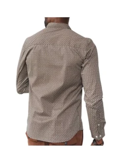 Chemise en coton caramel imprimée à manches longues avec une poche poitrine