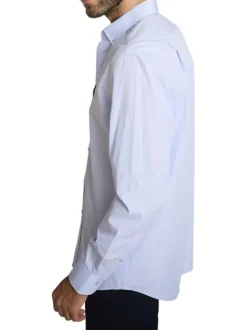 Chemise en coton ciel à coupe droite pourvue d'un col à revers