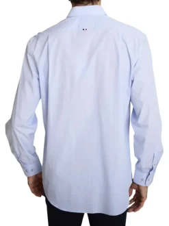 Chemise en coton ciel à coupe droite pourvue d'un col à revers