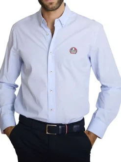 Chemise en coton ciel à coupe droite pourvue d'un col à revers