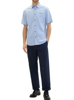 Chemise en coton ciel imprimée coupe droite avec un col français
