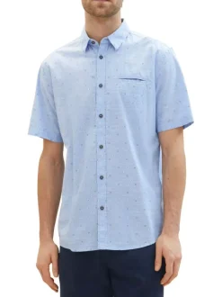 Chemise en coton ciel imprimée coupe droite avec un col français