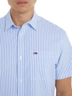 Chemise en coton ciel rayée coupe regular fit avec un col français