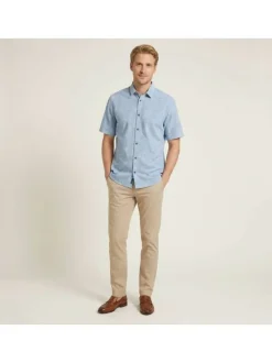 Chemise en coton ciel uni avec une coupe droite et un col à revers