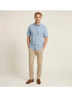 Chemise en coton ciel uni avec une coupe droite et un col à revers