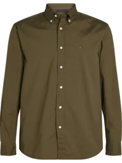 Chemise en coton ciel unie à coupe droite, col américain et boutons blancs