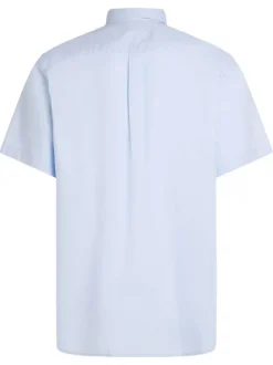Chemise en coton ciel unie droite à col français avec poche plaquée