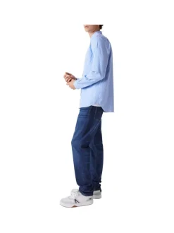 Chemise en coton ciel vichy coupe droite avec un col américain