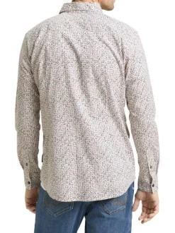 Chemise en coton écrue à coupe droite pourvue d'un col à revers