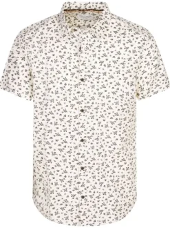 Chemise en coton écrue fleuri avec une coupe slim et un col français