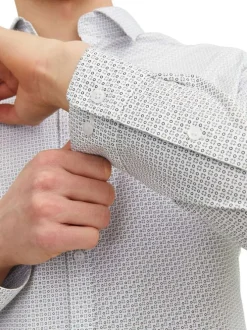 Chemise en coton écrue imprimée géométrique à coupe slim et col italien