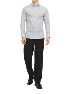 Chemise en coton écrue imprimée géométrique à coupe slim et col italien