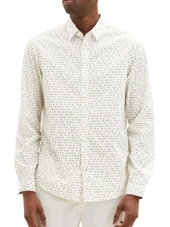 Chemise en coton écrue à pois avec une coupe droite et un col italien