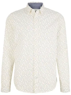Chemise en coton écrue à pois avec une coupe droite et un col italien