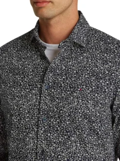 Chemise en coton en transition marine liberty à coupe slim et col français