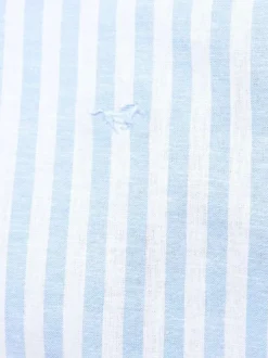 Chemise en coton et lin mélangé ciel à rayures pourvue de manches courtes