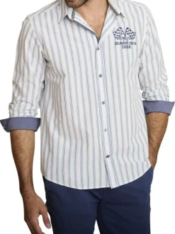 Chemise en coton et lin mélangés blanche ornée d'un motif à rayures