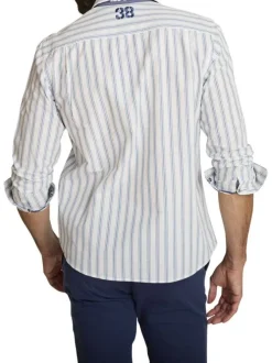 Chemise en coton et lin mélangés blanche ornée d'un motif à rayures