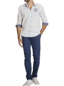Chemise en coton et lin mélangés blanche ornée d'un motif à rayures