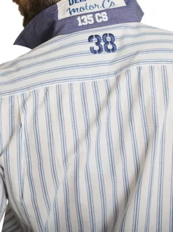 Chemise en coton et lin mélangés blanche ornée d'un motif à rayures