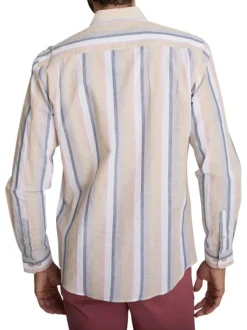 Chemise en coton et lin mélangés multicolore ornée d'un motif à rayures