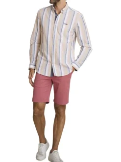Chemise en coton et lin mélangés multicolore ornée d'un motif à rayures